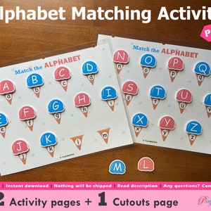 Alphabet Matching Activity Printable, Uppercase and Lowercase letters, Toddler Busy Book Pages, Learning Binder, Preschool Printables