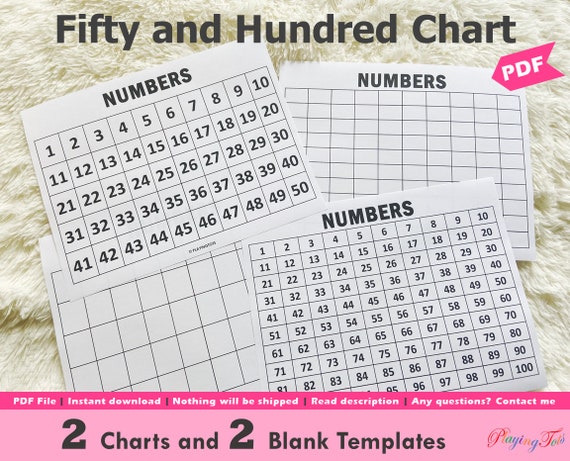fifty and hundred chart printable blank templates included etsy