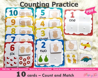 Counting Practice Activity Printable, Learn to count, Preschool Math, Count and Match, Montessori Math, Busy Bag Activity, Homeschool Math