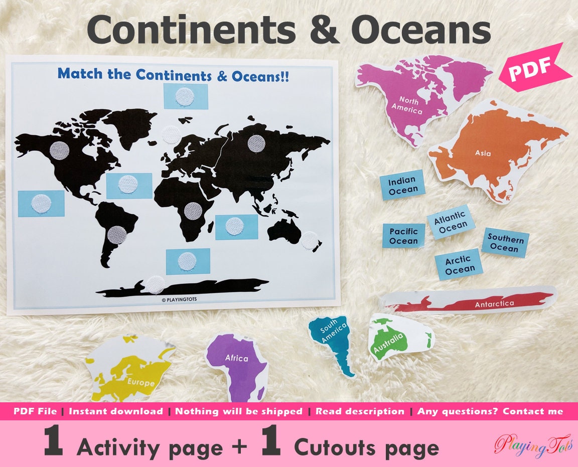 Continents and Oceans Matching Activity Printable, Continents of the ...
