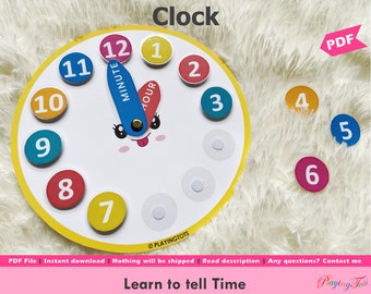 Clock Printable, Learn to tell the time, Circle Time Activity, Homeschool Teaching Tool, Preschool Activities, Toddler Learning