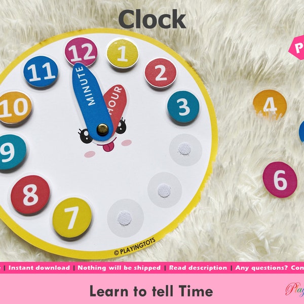 Clock Printable, Learn to tell the time, Circle Time Activity, Homeschool Teaching Tool, Preschool Activities, Toddler Learning