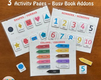 Bilingual Spanish Toddler Busy Book Addon Activity Pages, Fully Assembled, Learning Binder, Quiet Book, Homeschool, Preschool Activities