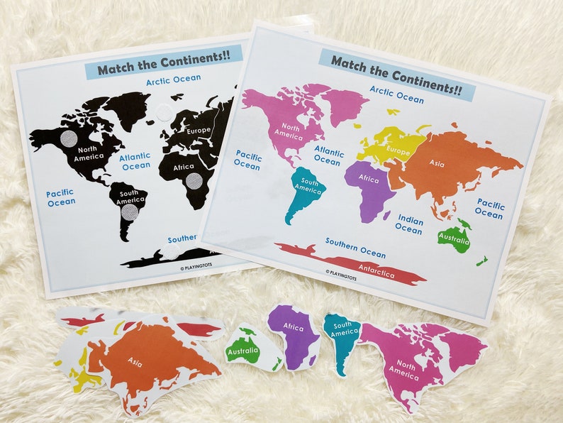 Kontinente passende Aktivität zum Ausdrucken, Kontinente der Welt, Weltkarte, Homeschool-Ressource, Lernbinder-Aktivitätsseite für Kinder Bild 3