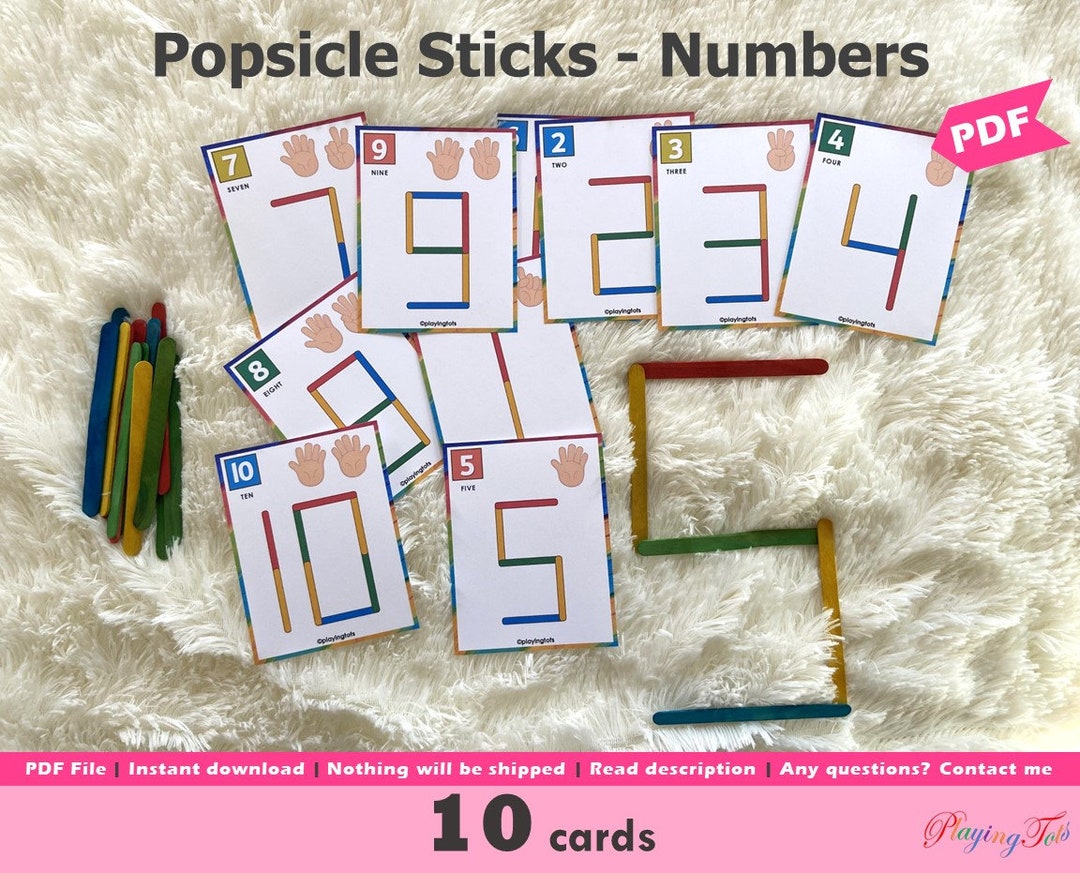 Popsicle Sticks Numbers Activity Printable, Toddler Numbers Learning