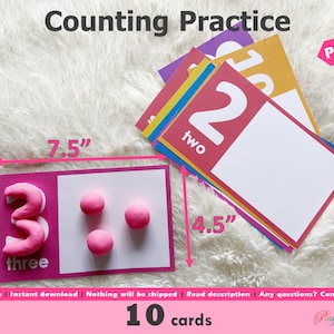 Cartes d'activités pour s'entraîner à compter, imprimables, chiffres de 1 à 10, chiffres Playdoh, apprendre à compter, sacs occupés pour tout-petits, mathématiques préscolaires, école à la maison
