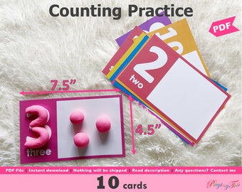 Counting Practice Activity Cards Printable, Numbers 1 to 10, Numbers Playdoh, Learn to Count, Toddler Busy Bags, Preschool Math, Homeschool