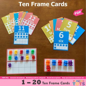 Ten Frames Flash Karten druckbar, Ten Frame Math, zählen lernen, 10 Frame Montessori, 10 Frames Aktivität, Ten Frame Karte