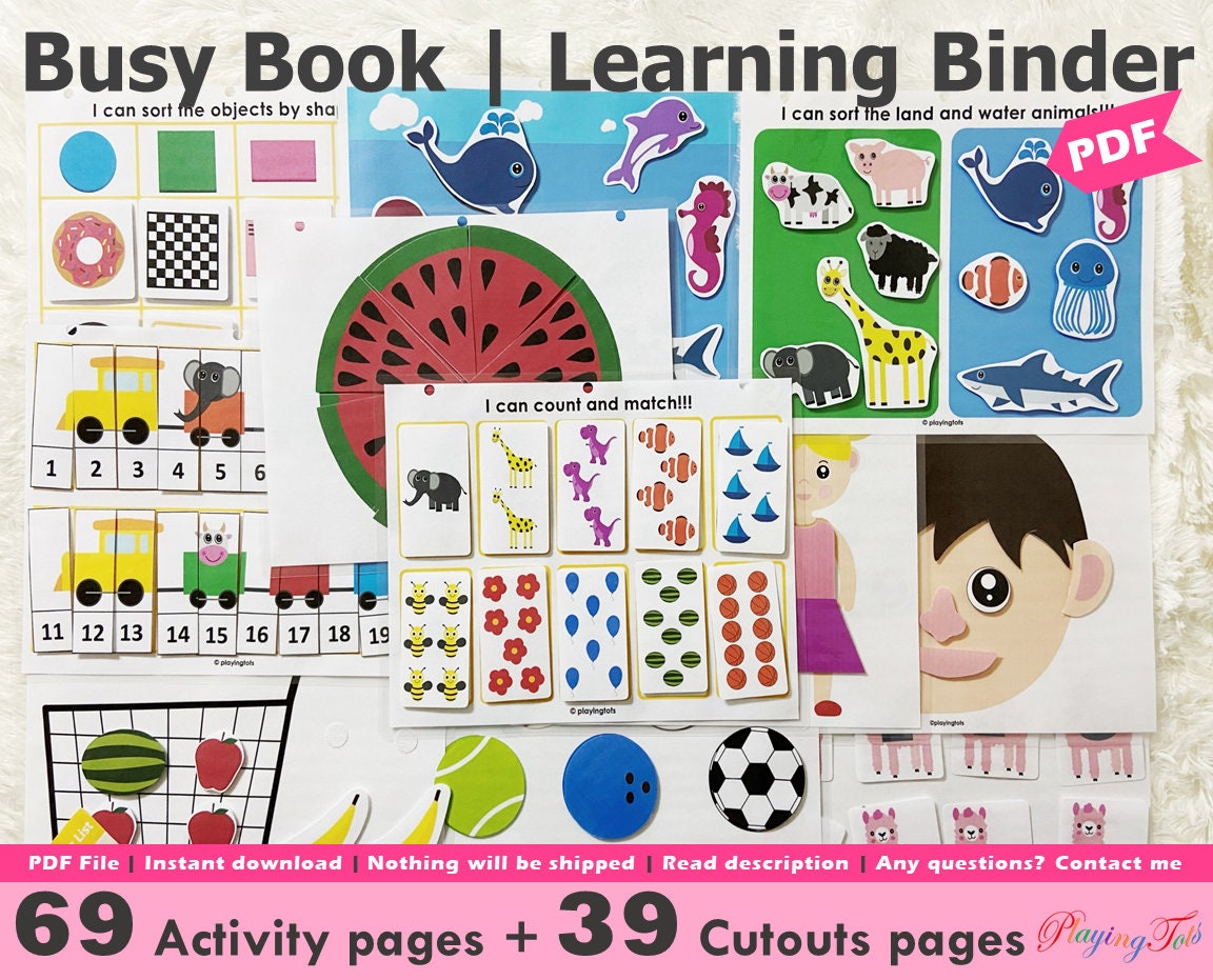 Toddler Busy Book Printable, Learning Folder, Quiet Book, Homeschool  Binder, Prek Busy Books Pages, Preschool Busy Binder 