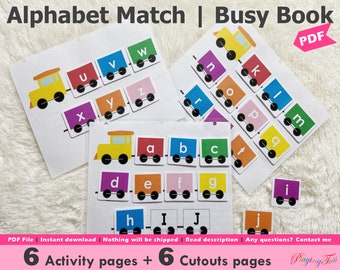 Alphabet Matching Activity Printable, Uppercase and Lowercase letters, Toddler Busy Book Pages, Learning Binder, Homeschool Resource