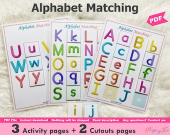 Alphabet Matching Activity Printable, Uppercase and Lowercase letters, Toddler Busy Book Pages, Learning Binder, Educational Printable