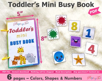 Toddler Mini Busy Book Printable, Travel Size Activity Book, Quiet Book, Matching First Busy Book for Babies, Car Ride Book, Learning Binder