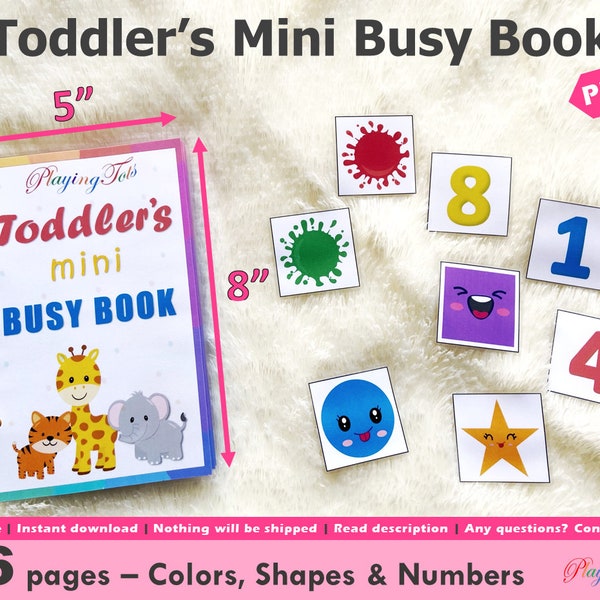 Toddler Mini Busy Book Printable, Travel Size Activity Book, Quiet Book, Matching First Busy Book for Babies, Car Ride Book, Learning Binder