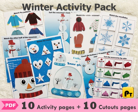 Winter Busy Book Printable for Toddlers Snowman Activities