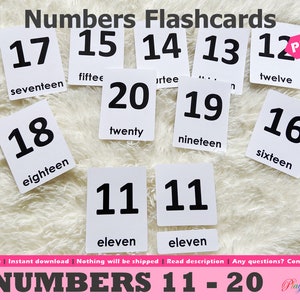 number flashcards printable numbers 11 to 20 cards etsy