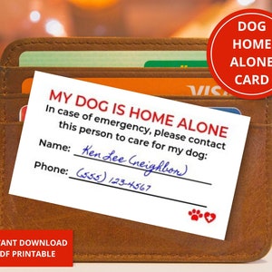 Pet Alert Dog Home Alone Emergency Card Digital Download Printable