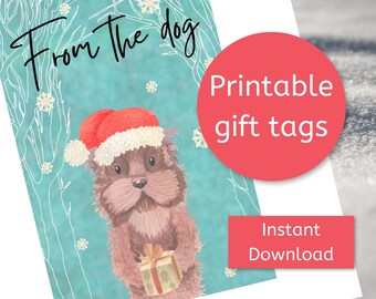 Printable Watercolor Dogs Christmas Gift Tags