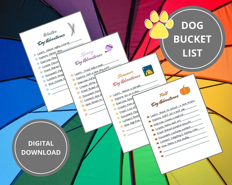 Dog Bucket List 4 Seasons Digital Download Printable Etsy