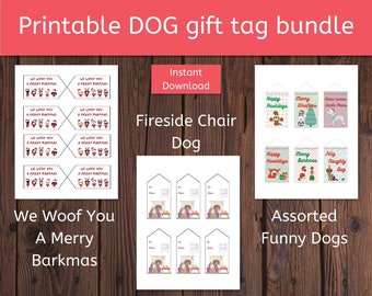 3 Sets of Silly Dogs Christmas Gift Tags Printable Instant Download