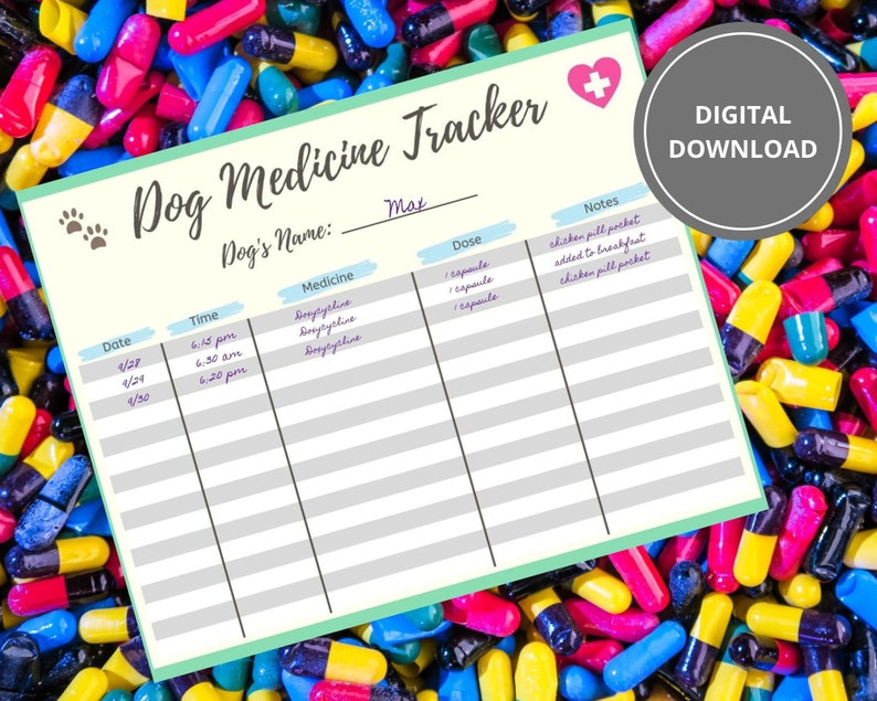 Dog Medicine Tracker Schedule Reminder Log Digital Download Printable ...
