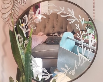 Floral Etched Mirror
