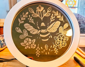 Bumble Bee and Botanics Etched Circle Mirror