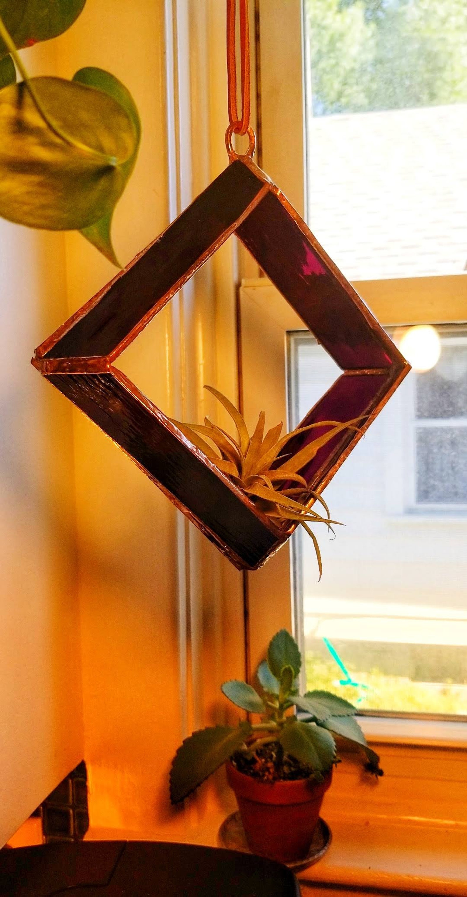 Air Plant Holder Hanging Stained Glass Etsy