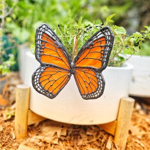 Stained Glass Monarch Butterfly Plant Stake – Handmade Garden Decor