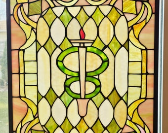 Torch Stained Glass Symbolic Window Panel