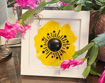 Framed Yellow Poppy Fused Glass Tile