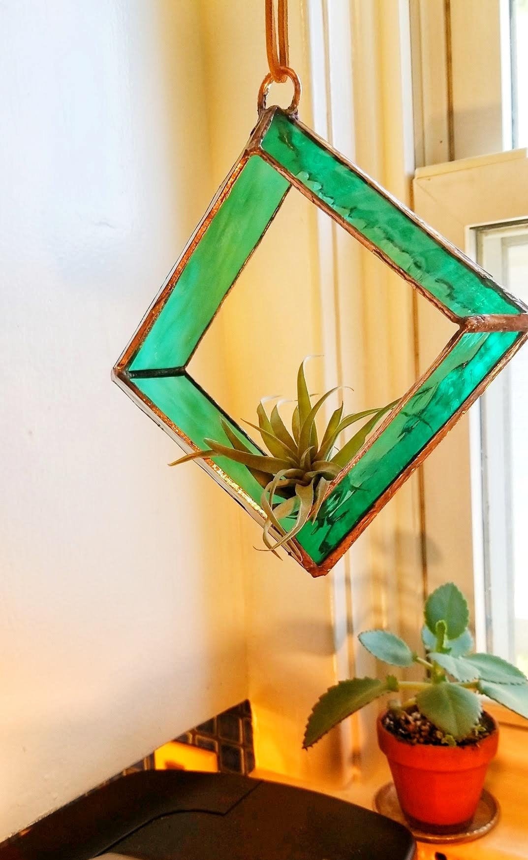 Air Plant Holder Hanging Stained Glass Etsy