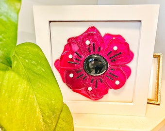 Framed Yellow Poppy Fused Glass Tile