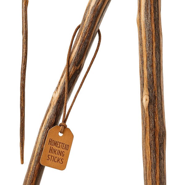 American Made Ozark Hardwood Hiking Stick with leather strap, Walking Stick, Outdoors, Adventure Staff. 54" Length.