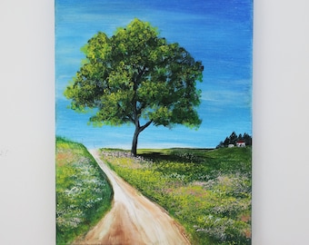 Country Landscape Acrylic Painting on Canvas, Wall Art