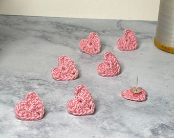 Crochet heart stud earrings | crochet earrings | colorful | handmade | gift ideas | microcrochet | crochet jewelry | Fourfold Fibers