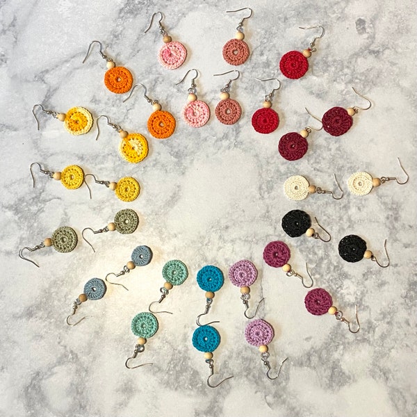 Beaded small circle earrings | crochet earrings | colorful earrings | handmade | gift ideas | crochet | crochet jewelry | Fourfold Fibers