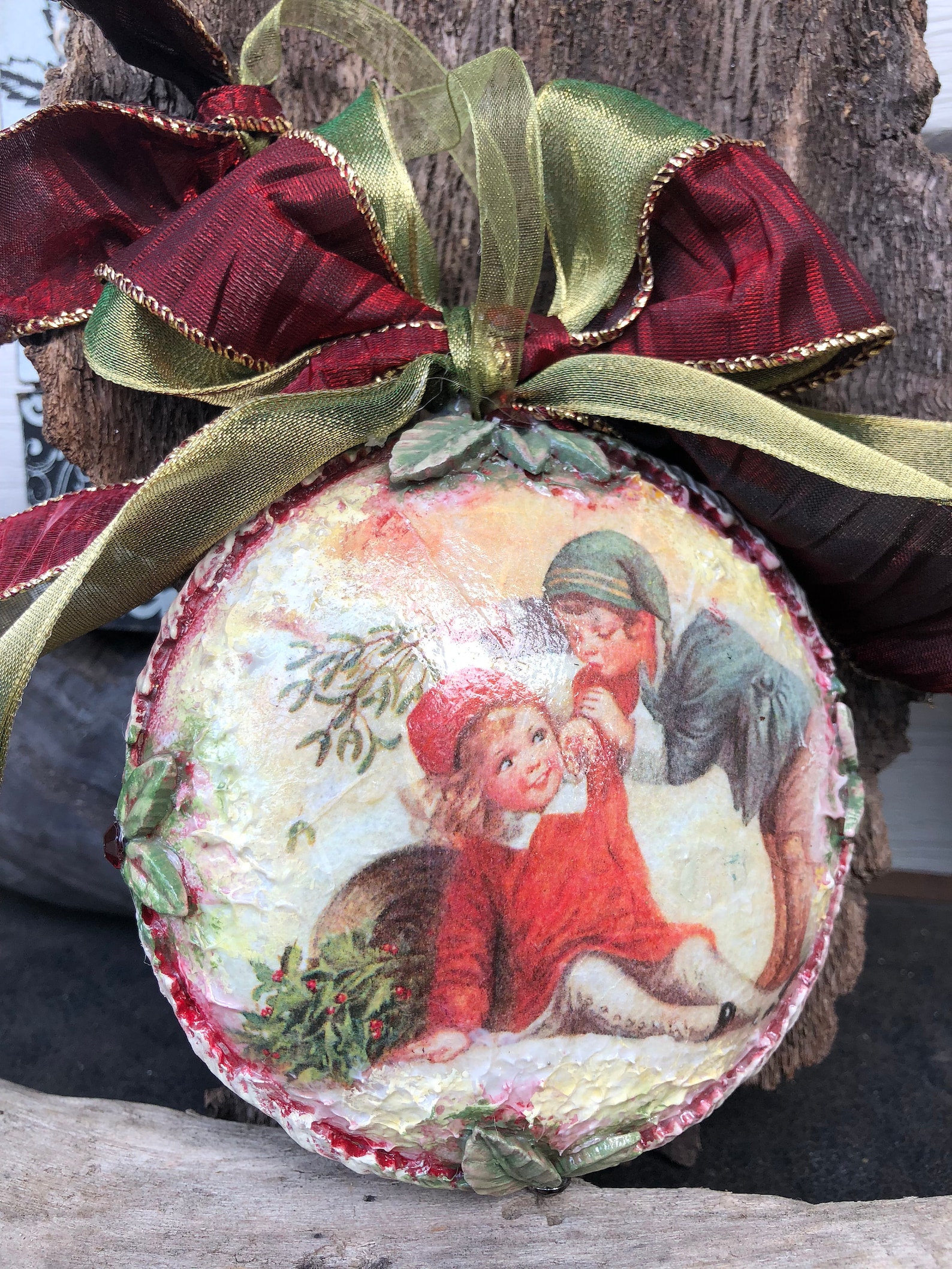 Victorian Christmas Tree Ornament Hand Painted Holliday Gift Etsy