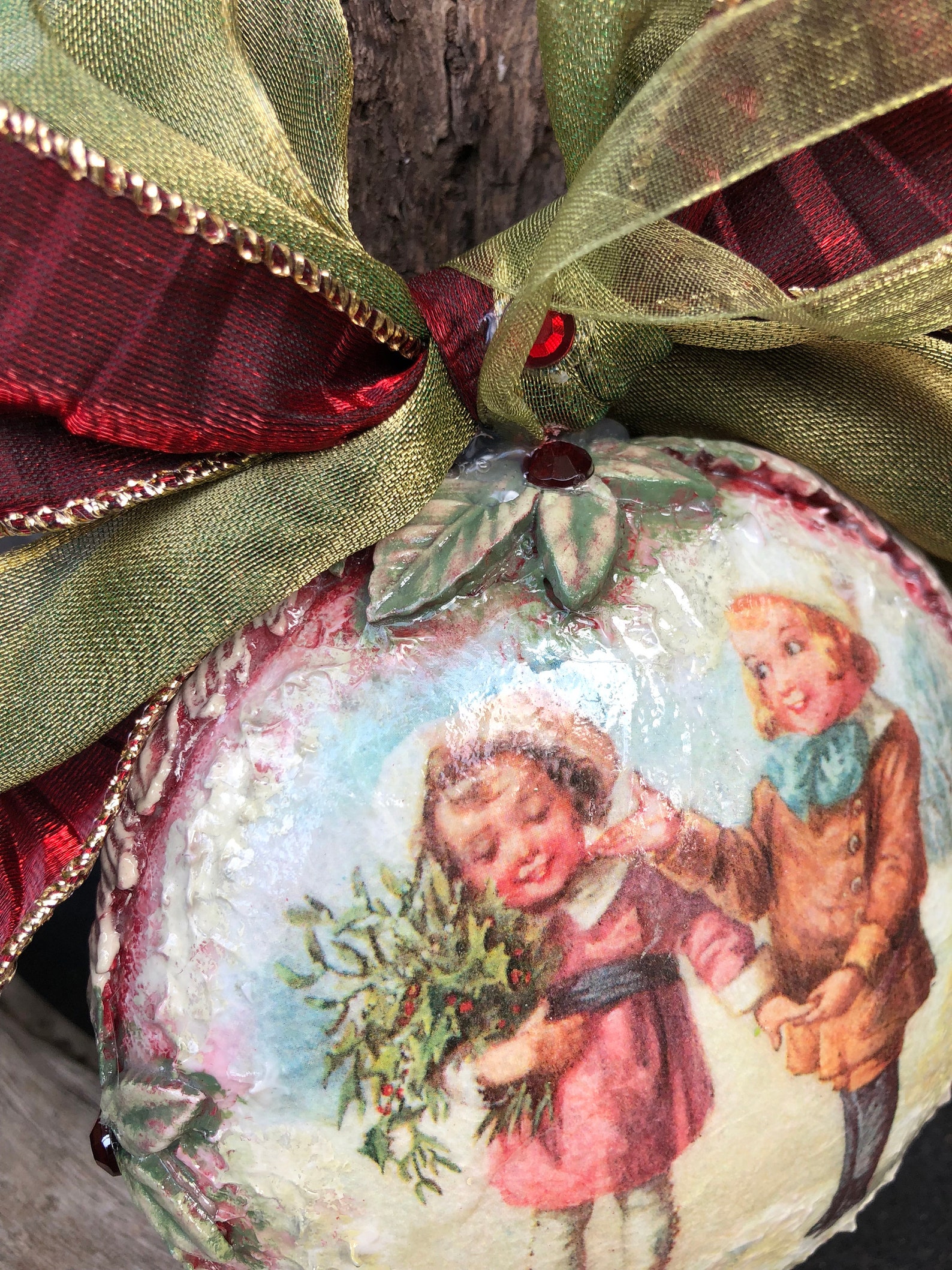 Victorian Christmas Tree Ornament Hand Painted Holliday Gift Etsy
