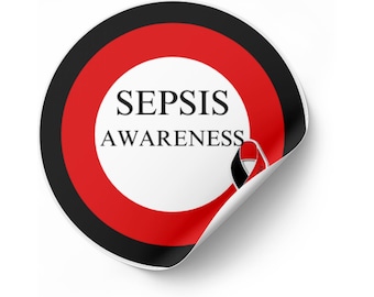 Sepsis Awareness Stickers, Round Red & Black Awareness Labels, Bulk Packs
