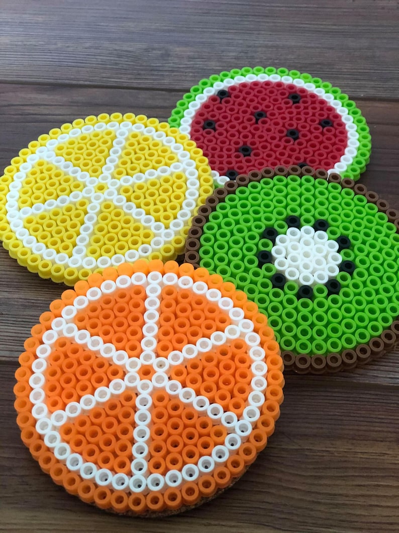 Fruit Perler Bead Coasters set of 4 Etsy