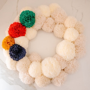 Canadiana Wreath|Pompom Wreath | Neutral PomPom Wreath | Whimsical Wreath Wall Decor/Cottage decor/| Spring Wreath|Nursery Decor|Boho Wreath