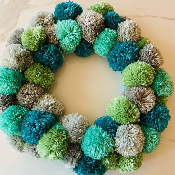 PomPom Wreath/One of a Kind|Green Pompom Wreath | Wreath | Whimsical Wreath |Wall Decor/ Fall Wreath|Nursery Decor|Boho Wreath| St. Patty's
