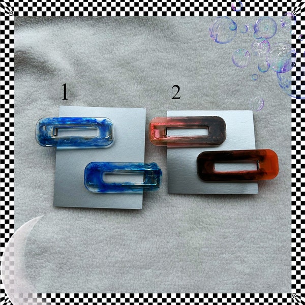 Resin hair clips || cute stylish blue black orange tie dye fashion pin barrettes