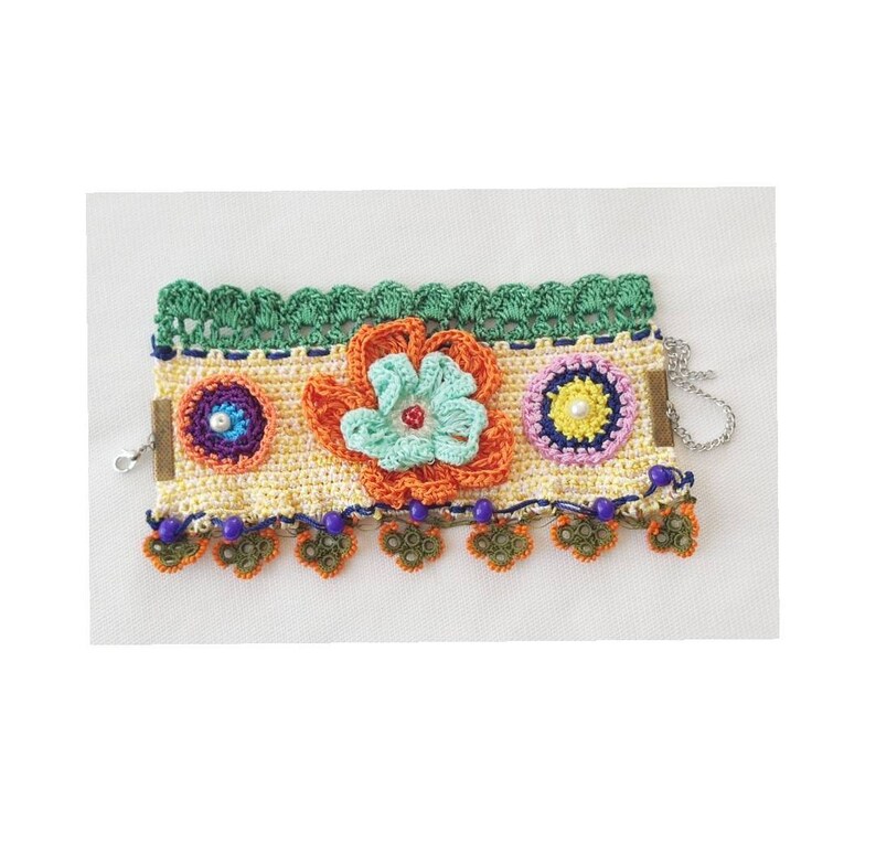 Wristband orange Beadeds boho Bracelet green Raziyeshandmade Needlework Women Adjustable Crochet Turkish oya Jewelry Friendship Handmade