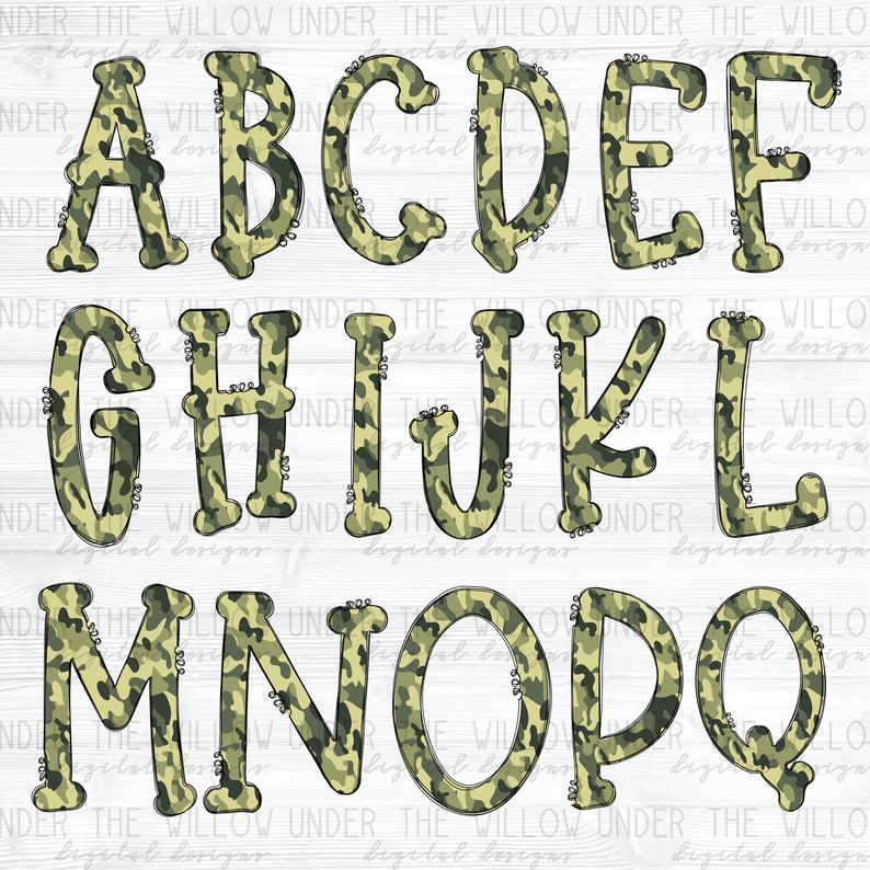 Camouflage Doodle Letters PNG Alphabet PNG Camo Letters - Etsy