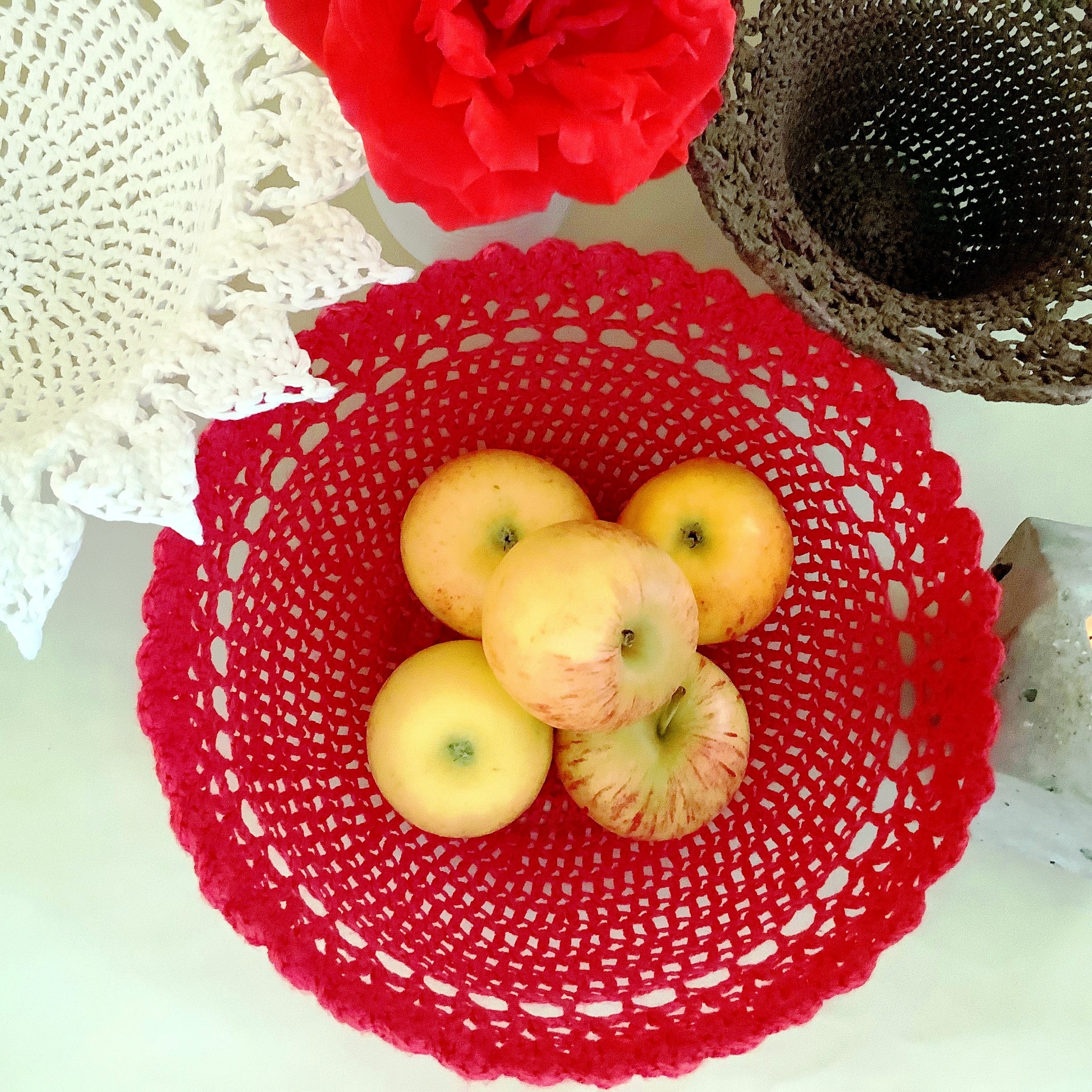 Crochet doily bowl from reclaimed cotton and silk yarn. Etsy