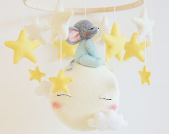 Baby mobile Mouse on the moon/ Nursery Mobile / Crib Mobile Baby / Baby Shower Gift / Mobile for Cribs / Nursery Decor