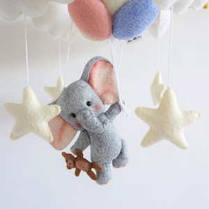 Baby mobile Elephant flight with Pastel balloons/ Nursery Mobile / Crib Mobile Baby / Baby Shower Gift / Mobile for Cribs / Nursery Decor image 3