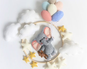 Baby mobile Elephant flight with Pastel balloons/ Nursery Mobile / Crib Mobile Baby / Baby Shower Gift / Mobile for Cribs / Nursery Decor