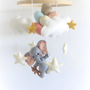 Baby mobile Elephant flight with Pastel balloons/ Nursery Mobile / Crib Mobile Baby / Baby Shower Gift / Mobile for Cribs / Nursery Decor image 2